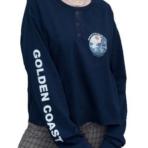 brandy melville john galt golden coast button front camila long sleeve navy